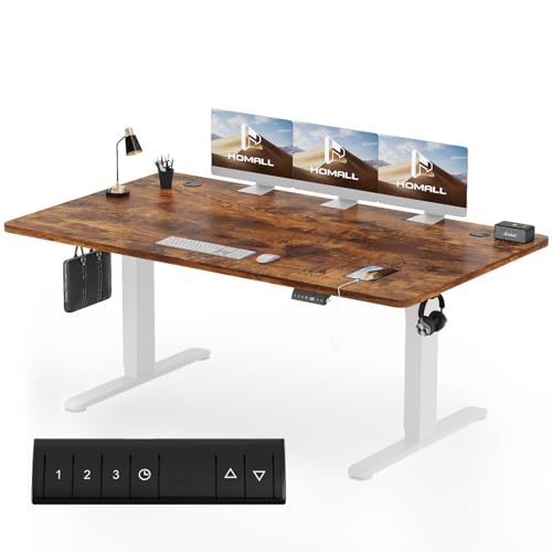 Homall Höhenverstellbarer Schreibtisch 180x80cm mit USB-A Ladeanschluss, Elektrischer Schreibtisch mit Kabel Management Tray, Standing Desk mit 3 Memo