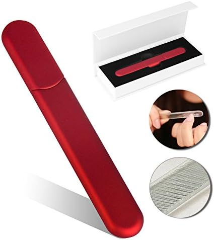 Top Nano Glass Nail File with Case Best Crystal Emery Board Great for Natural Gel Acrylic Fake Nails Baby Pregnant Woman and Man Diamond Nail Files (Red)