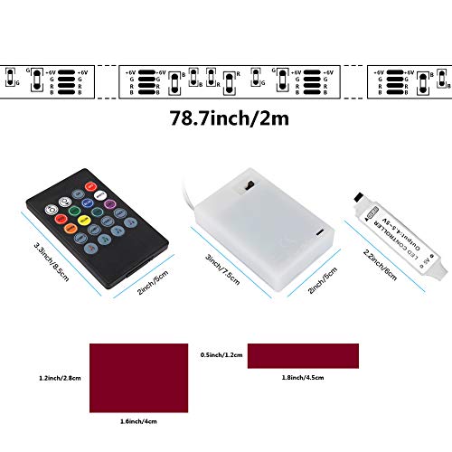 LED Strip Lights, BLIIFUU 5V Battery Case Flexible Powered RGB TV Backlight SMD 3528 IP65 Waterproof Strip Lights with 20 Keys Remote Control and Voice Control Multi Color Changing 2M/6.56ft - Thumbnail 6