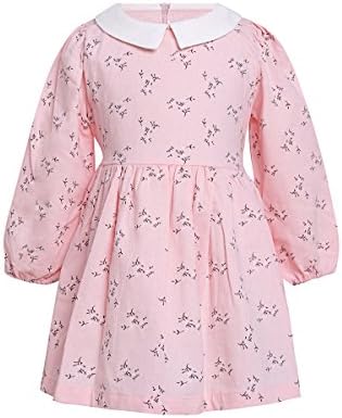 SMILING PINKER Baby Toddler Girls Dress Floral Long Sleeve Casual Organic Cotton Swing Dresses (Pink Floral, 2-3t)