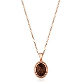 LE VIAN 8 Carat Brown Smoky Quartz Oval Pendant Necklace for Women I 14k Rose Gold Plated 925 Sterling Silver Milgrain Pendant for Her I 16 to 21 Inch Adjustable Chain Necklace I Lobster Claw Clasp