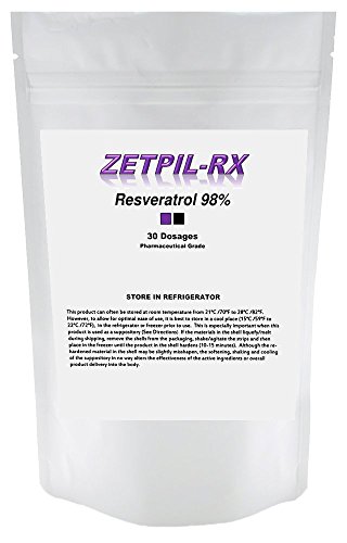 Zetpil Resveratrol 98%, High Potency Japanese Knotwood Trans Resveratrol Suppositories, Maximum Absorption, Supports the Heart and Cardiovascular System, Anti Aging, 441 mg, 30 Count