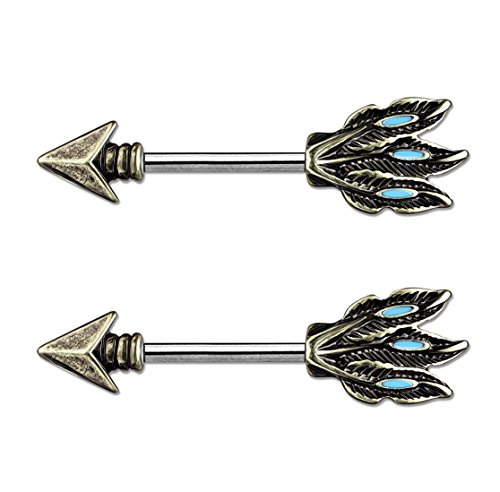 (2pcs) antique tribal arrow nipple barbell rings 14g