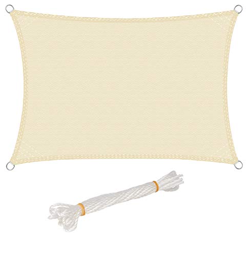 WOLTU Sonnensegel Wasserdicht 2x4m Quadratisch 95% UV Schutz Segeltuch 180 g/m² Polyester Sonnenschutz Schattenspender für Balkon Terrasse Garten, mit Befestigungsseilen,Creme