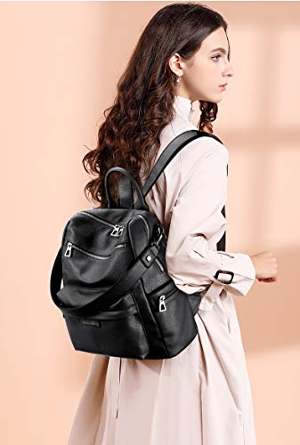 LING SHUIWEN Damen Rucksack Geldbörse Leder Cabrio Damen Rucksack Mehrzweck Design Leder Rucksack Große Reisetasche Damen Umhängetaschen Crossbody Umhängetasche Schwarz