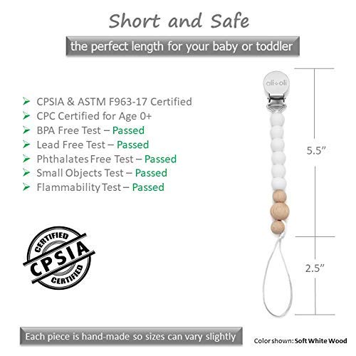 Modern Pacifier Clip for Baby - 100% BPA Free Silicone Beads (Soft Grey Wood) Binky Holder for Newborn - Infant Baby Shower Gift - Universal fit MAM - Philips Avent