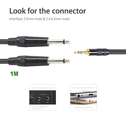Aobiny Cables,Male 3.5mm1/8 to 6.35mm 1/4 Male TRS Stereo Audio AUX Cable PC for iPod 3/5 (A)