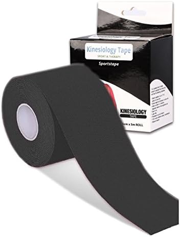 Kinesiology Tape, Waterproof Pain Relief Adhesive - Physio Tape for Injury Knee Feet Muscle Strains Neck Shoulder Ankle- 5cm x 5m roll - Highest Durability - UP To 8 DAYS WEAR (BLACK, (1 PACK))
