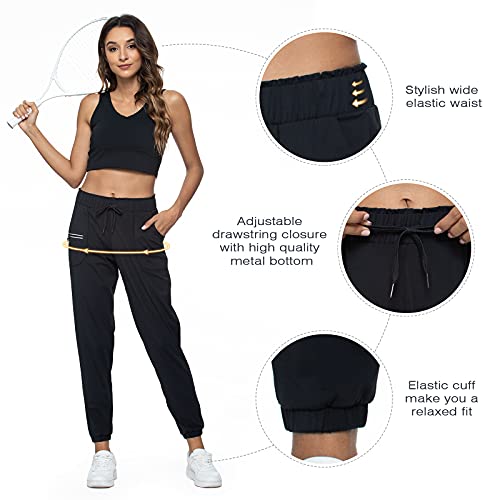 Haowind Joggers for Women with Reflective Pockets Elastic Waist Workout Sport Sweatpants Comfy Lounge Yoga Running Pants(Black01 S)
