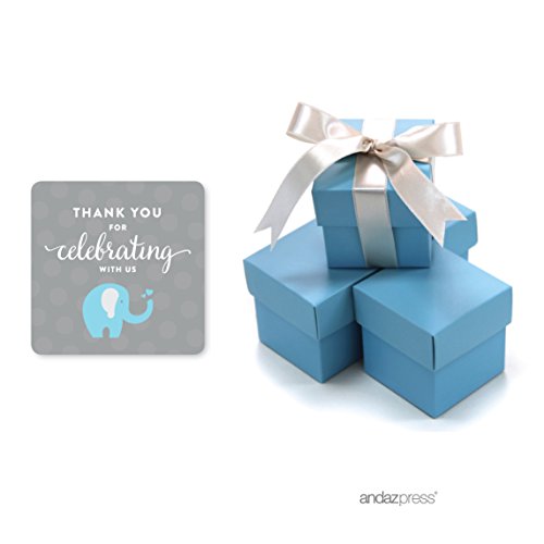 Andaz Press Boy Elephant Baby Shower Collection, Favor Box DIY Party Favors Kit, Thank You for Celebrating With Us!, 20-Pack