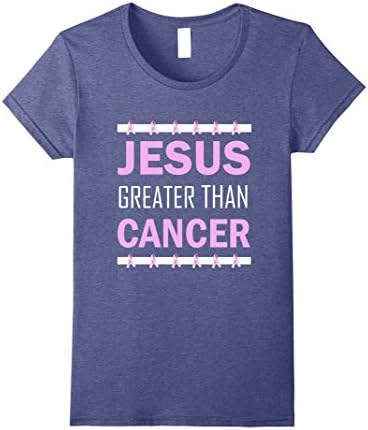 Womens Jesus Greater Than Breast Cancer Awareness Womens T-Shirt XL Heather Blue