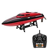 Blexy RC Boat High Speed 2.4G 4CH Electric RC Racing Boat with LCD Screen for Lakes and Outdoor Adventure (Red)