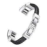 bayite Leather Bands for Fitbit Alta, Black Leather Cord Braided 5.5