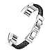 For Fitbit Alta Bands, bayite Leather Bands Stainless Steel Buckle Leather Cord Braided Wristband Black 5.5