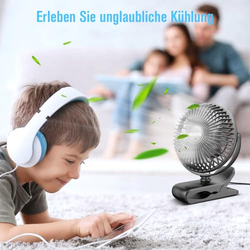 HONYIN Mini USB Clip Fan, 5" Clip and Desk Personal Fan with Sturdy Clamp, 720° Rotation, Desktop Table Cooling Fan by USB Plug In, for Home, Office and Desk
