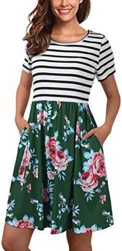 FANVOOK Women's Short Sleeve Patchwok Floral Dress Dresses with Pockets