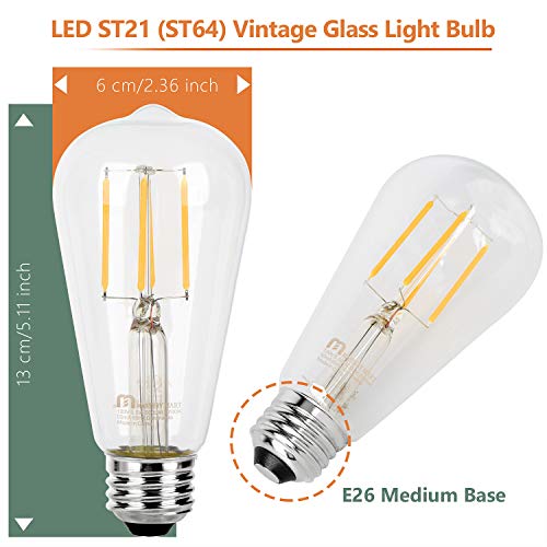 Mastery Mart Vintage LED Light Bulb, Clear Glass ST21 Antique Edison Bulb, Dimmable 5.5W (60W Equivalent), 500LM 2700K Soft White, E26 Base Decorative Filament Bulbs, UL and Energy Star, 10 Pack - Thumbnail 3