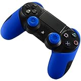 Pandaren Soft Silicone Thicker Half Skin Cover for PS4 Controller Set (Blue skin X 1 + Thumb Grip X 2)