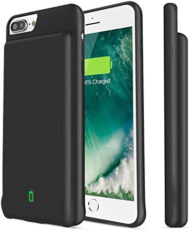 iPhone 8 Plus 7 Plus 6 Plus Battery Case, LoHi 7000mAh Rechargeable Built-In Battery Charging Protective Case Lightning Port Input Portable Charger 5.5" - Black (Black)