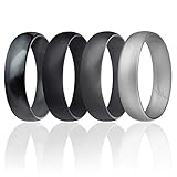 ROQ Silicone Wedding Ring for Men, Set of 4 Affordable Comfort Fit 6mm Manly Metallic Silicone Rubber Wedding Bands - Silver, Black, Grey, Black Camo - Size 8