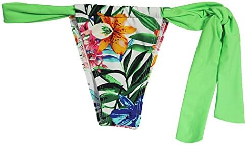 Topmelon Women's Brazilian V-style Tie Side Bikini Bottom Thong Swimwear (S, Bamboo leaf)