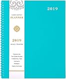 2019 Monthly Planner!!! - 2019 Planner with Tabs & Pocket & Label, Contacts and Passwords, Thick Paper, Twin-Wire Binding, 8.5' x 11' - Teal by Artfan