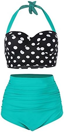 Sexy Panyan Womens Plus Size High Waist Two Pieces Polka Dot Halter Getaway Tankini Swimwear LB16742 XL