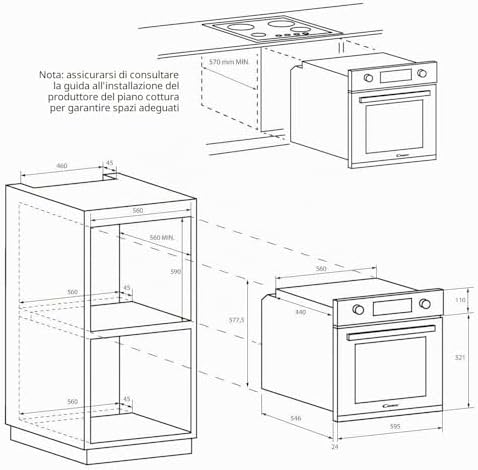 Idea FIDCP N615 L, Forno multifunzione, 65 l, 1 vassoio e 1 griglia, ventola radiale, pulizia acquativa, convezione + ventilatore, 8 funzioni, comandi Push&Pull, doppia porta in vetro, nero