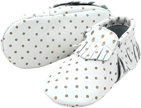 Fashionable Leather Baby Moccasins with Tassels and Gold Dots (6-12 month)