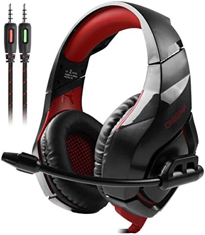 Gaming Headset - Onikuma 3.5mm Over-Ear Stereo Gaming Headphones with Mic,Noise Reduction,Volume Control, Foldable Earphones for Xbox One/Switch/PS4/CF/Laptop/Smartphone (K1-B, Red)