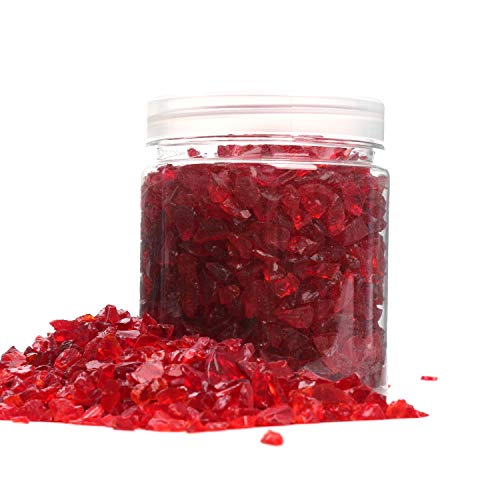 Alan Stone High Luster Reflective Fire Glass Gravel,Fire Gems,Fire Drops,Fire Glass Pebbles Stones Beads Chips for Fire Pit Fish Tank Aquarium Garden,3-6mm 305g/0.67lb (Red)