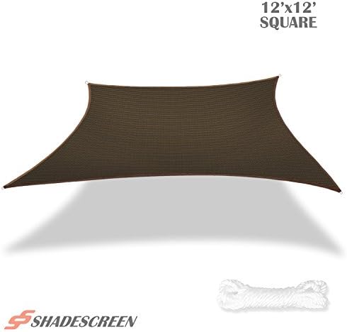 Shade Screen 12' x 12' Sun Shade Sail for Patio Backyard Deck UV Block Fabric - Rectangle Brown