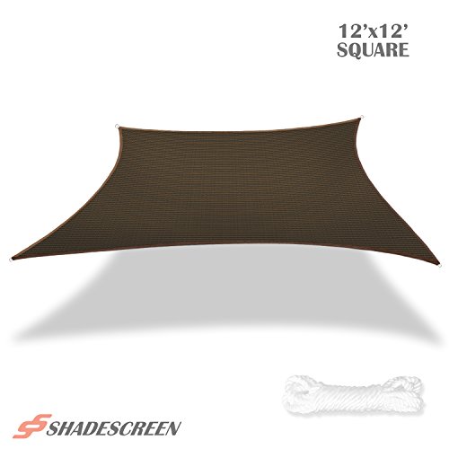 Shade Screen 12' x 12' Sun Shade Sail for Patio Backyard Deck UV Block Fabric - Rectangle Brown