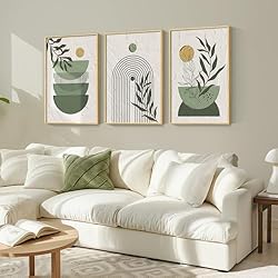 Framed Sage Green Large Boho Canvas Wall Art for