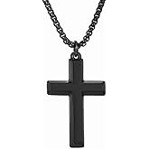 VIPV Cross Necklace for Men Silver Gold Black Stainless Steel Beveled Edge Cross Chain Pendant Christian Necklace for Men Crucifix Pendant Box Chain Length 22-24 Inch