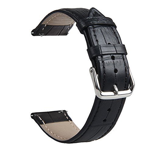 For Gear S3 Watch Band, TOROTOP 22MM Premium Soft Genuine Leather Crocodile Pattern Replacement Strap for Samsung Gear S3 Frontier / S3 Classic (NOT FIT S2 & S2 Classic & Fit2)(EYW-BLACK for S3)