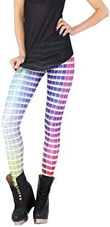 OUCHI Women Fashion Digital Print Full Length Stretchy Sheath Tight Leggings One Size Checkered Multicolor