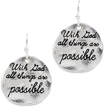 Hammered Metal Silver Earrings Matt 19:26 With God All Things Are Possible Earrings ShoppingBuyFaith