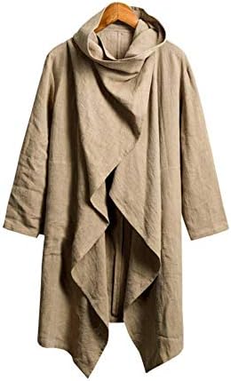 HONIEE Men's Lightweight 100% Cotton Linen CardiganRuffle Shawl Collar Cardigan S-4XL for Spring Summer