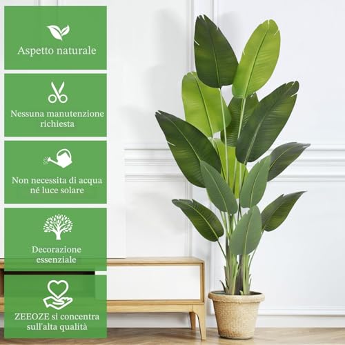 ZEEOZE Artificial Bird of Paradise Plant 180 cm High Fake Tropical Palm Tree for Indoor Outdoor with 13 Leaves Banana Tree Indoor Fake Tree with White Asus for Bed Garden Office Decoration