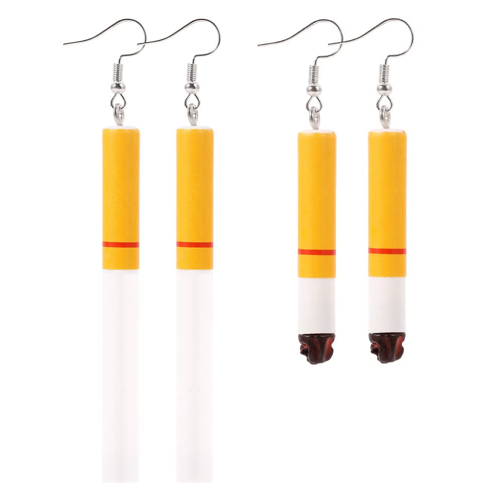 Liitata 2 Pairs Wacky Lifelike Cigarette Earrings Funny Cigarette Butt Drop Dangle Earrings Punk Cool Cigarette Earrings for Girls Women Party Disco - 2 Size, Silver