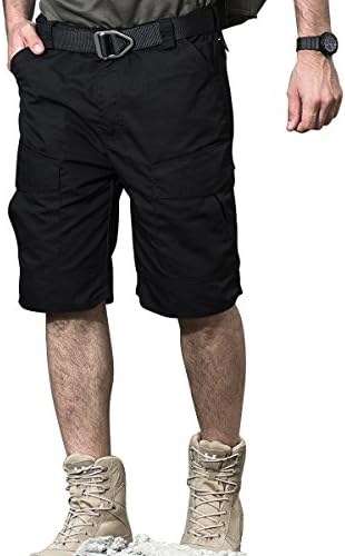 Men's Cargo Shorts for Outdoor Work Tactical Hiking Army Multi Pocket Slim Fit Cotton Cargo Waterproof Shorts (Black, XXL)