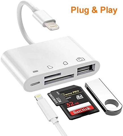 SD/TF Card Reader, 4 in 1 SD Card Reader Adapter with 1USB 2.0 OTG Interface, Digital Camera Reader Adapter, Trail Game Camera Viewer Compatible with iPhone/iPad, No App Required