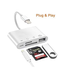 SD TF Card Reader, 4 in 1 SD Card Reader Adapter with 1USB 2.0 OTG Interface, Digital Camera Reader Adapter, Trail Game Camera Viewer Compatible with iPhone iPad, No App Required