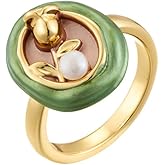 Kokoma Vintage Tulip Flower Ring for Women Pearl Floral Open Statement Ring Promsie Eternity Rings Wedding Band Adjustable Comfort Fit Fashion Jewelry