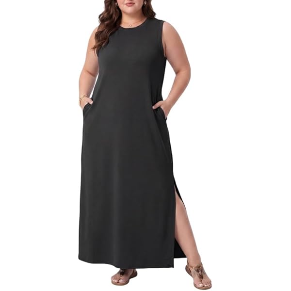 Wolddress Womens 2026 Plus Size Sleeveless Tank Dress Casual Loose Sundress  Split Summer Beach Long Maxi Dresses with Pockets Black S at Amazon Women's  Clothing store