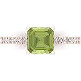 Clara Pucci 2.7 cttw Peridot 14K Rose Gold Solitaire with Accents Ring for Women - Cocktail Statement Fashion Jewelry Gift (6.5mm, Cushion Cut)