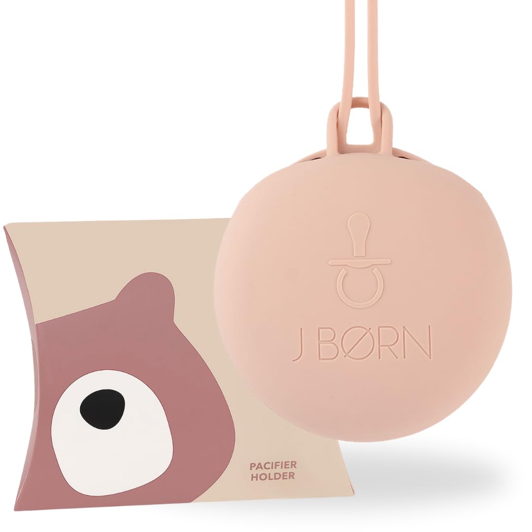 J.Børn Silicone Dummy Case | Dummy Holder Stores 3 Dummies | Easy to Clean Pacifier Holder | Pacifier Storage Container | Portable Baby Pacifier Case for Travels (Blush)