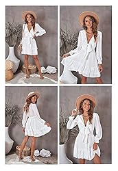 AlvaQ Womens Sexy Deep V Neck Tie Front Long Sleeve