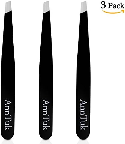 Slant Tweezers Set, 3 Pcs Anntuk Premium Stainless Steel Slant Tips Tweezers, Best Precision Eyebrow and Hair Remover